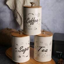 3pcs Coffee Jars, Retro Style Food Sealed Tank With Wooden Lid AndSealing Strip, Leak Proof And Reusable Food Storage Box, For Biscuit,Candy And Sugar, Kitchen Organizers And Storage, Kitchen Accessories