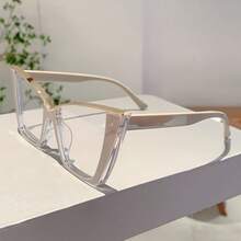 1 Pair Of New Women's Cat Eye Style Glasses Fashion Metal Frame Candy Color Decorative Glasses Unique Large Size Red Glasses Suitable For Daily Use - 咖啡 - 查看 10
