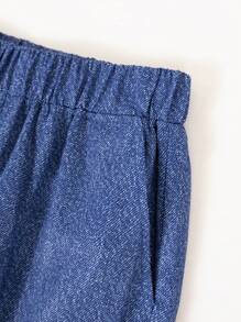 1pc Teen Girl Casual Loose Outdoor Sports Exercise Personalized Denim Effect Pocket Straight Leg Long Pants, Spring/Summer/Autumn/Winter - Blue - View 6