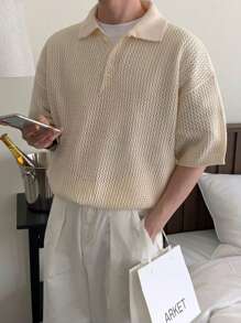 Men's Spring Summer Fashion Solid Color Knitted Top, Daily Commuting/Vacation/Cool Dad Mode