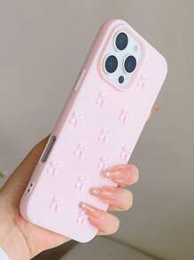 1pc Cartoon Pink Bow Design DIY 3D Silicone Phone Case, Compatible With IPhone Series