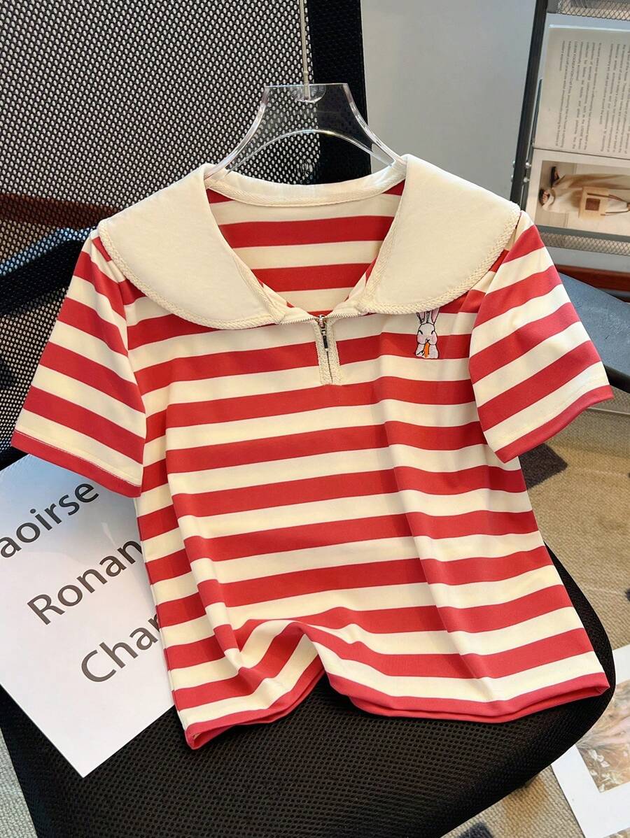 女孩兔刺繡POLO T恤、條紋女童襯衫,8-12歲,拼色極簡風,女孩服飾,返校季,齋月襯衫,齋月T恤,兒童齋月服飾,兒童齋月,青少年套裝,春季,春季,夏季,秋季,冬季,條紋,美式風格,齋月節,宰牲節,齋月節,宰牲節,網路星期一,宰牲節,返校季,國慶日 - 酒紅色 - 查看 1