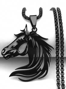 Colar de Aço Inoxidável com Cabeça de Cavalo Estética em Forma de Animal, Cores Ouro, Prata e Preto, Presente para Amantes de Cavalos, Homens e Mulheres