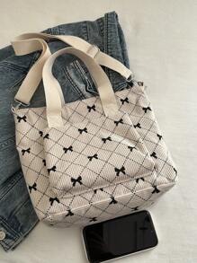 Fashionable Contrasting Color Full Body Bow Print Women's Crossbody Bag With Diamond Grid Side Pocket Shoulder Bag, Suitable For Shopping, Wallets, Shopping, Young Women, College Students, Newcomers, White-Collar Workers. They Are Very Suitable For Offices, Universities, Work, Business, Commuting, Outdoor Activities, Travel, And Outings