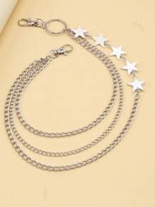 1pc Stylish Punk Five-Pointed Star Pendant Waist Chain, Multi-Layer Chain Alloy Pants Chain, Versatile Accessory For Teenagers And Jeans - Silver - View 7
