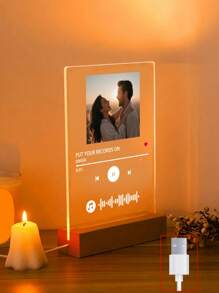 1pc Custom Music LED Night Light, Custom LED Music Plaque, Personalized LED Light With Picture And Wooden Base, Personalized Song Acrylic Plaque, Custom Picture Song Light, Music Photo Plaque Gift, Light Up Music Plaque, Valentine's Day Gift, Couple Gift, 1st Anniversary Gift, Housewarming Gift, Gift For Boyfriend/Her/Wife/Husband