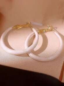 Luxury Vintage Red Enamel Splash Circle Earrings High-End Feel Exaggerated Large Ear Circle Autumn Winter Arrival - White - View 5