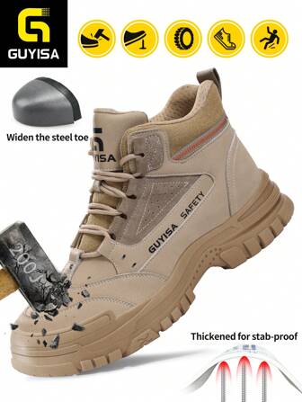 GUYISA GUYISA Heren Werklaarzen En Bouwlaarzen, Stalen Neus, Anti-Crush, Anti-Punctie, Waterdicht, Khaki Ronde Neus Hoge Top Veter Platte Veiligheidsschoenen. Vanwege de Materiaaleigenschappen, Kunnen Er Bubbelvlekken Op De Zolen Zitten, Wat Een Normaal Verschijnsel Is.