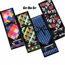 5Pcs/Set Gift Box Men's Necktie Fashion Striped Floral Pattern Tie With Clip Gift Box Set Perfect For Man Wedding Business - Multicolor - View 6