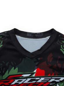 TELEYI Camiseta de motocross del equipo RAC, 100% poliéster transpirable y que absorbe la humedad, de manga larga y cuello en V con mangas raglan para ciclismo, senderismo y actividades al aire libre - Diseño con estampado láser, equipo para conducir motos - Multicolor - Ver 4