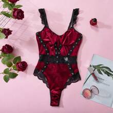 Lingerie sexy, tuta in velluto e pizzo, sottile e sexy