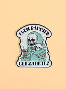 1PC Skeleton Enamel EVEN BADDIES GET SADDIES Pin Badges On Backpack Gothic Style Brooches Punk Lapel Pin Accessories Gifts - Multicolor - View 5