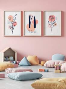 3pcs Morpholume Custom Frameless Children's Posters Custom Daisy Wall Art Prints , Personalized Name Sign Girl Room Decor, Gallery Wall Art, Neutral Boho Nursery DecorKids Bedroom Home Decoration, Pink Wall Decor, Personalized Christmas Gifts, Family Gifts, Birthday Gifts, Friends Gifts, Bedroom Home Decoration, Christmas, Simple And Stylish Home Decoration Art, Beautiful Art Poster, New Year Gifts, Birthday Gifts - Multicolor - View 3