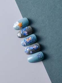 1 Pc Mermaid Shell 5D Embossed Nails Art Stickers DIY Adhesive Sliders Nail Polish Manicure Sticker Decals - Multicolor - View 8