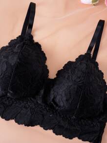 Set de 4 piezas de lencería sexy con cordones para mujeres, sujetador sin aro con efecto push-up y top tipo camiseta corta