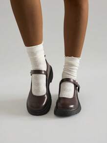 Black Vintage French Thick Sole Mary Jane Shoes For Women, New 2024 Summer Low Vamp Dress Shoes