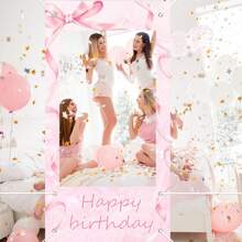 1Pc-Polyester-Bow Photo Props Banner,Pink Bow Party Decoration Photo Props Backdrop Frame For Happy Photo Door Banner - Multicolor - View 6