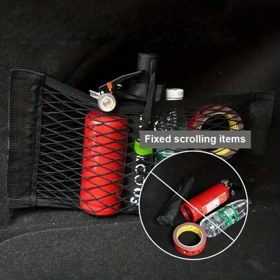 1pc Car Storage Net Grid, Cargo Net Grid, Universal Trunk Organizer Net, Rear Seat Nylon Car Storage Net, Wall Stick Organizer Bag For Car Trunk Storage