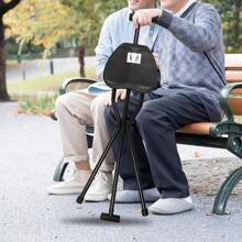 Folding Cane Chair Non-Slip Walking Stick Tripod Portable Seat Stool Elderly Aid - black colour - View 2