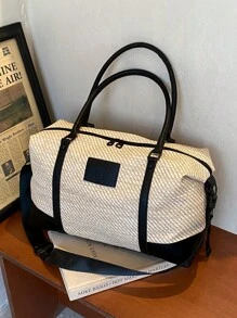 Fashionable Color Block Style Travel Bag With Large Capacity, Can Be Carried By Hand, Shoulder Or Cross-Body, Suitable For Short-Term Travel, Vacation, Gym And Other Occasions Back To School School Bag Travel Essentials Travel Organizer For Beach Summer Vacation Holiday Essentials Holiday Travel Accessories - Black - View 8