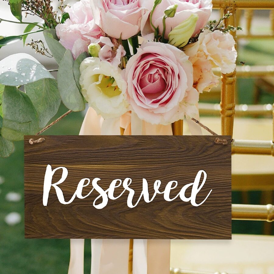 婚礼标志木制预留座位标志矩形标志创意装饰标志家居挂件婚礼装饰趣味礼品，婚礼装饰，家居装饰，房间装饰派对新娘新娘夏季生日海滩返校学校用品 - 棕色 - 查看 1