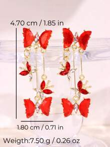 1 件优雅简约蝴蝶锆石耳环，女士节日礼物珠宝 - 紅色 - 查看 5