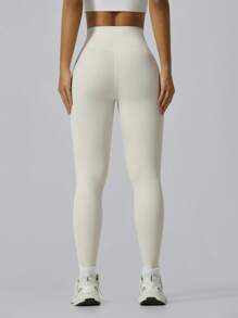 NcmRyu 1pc Women's Elastic Solid Color Versatile Outer Wear Running Shaping Lifting Waist Sports Leggings - White - View 6