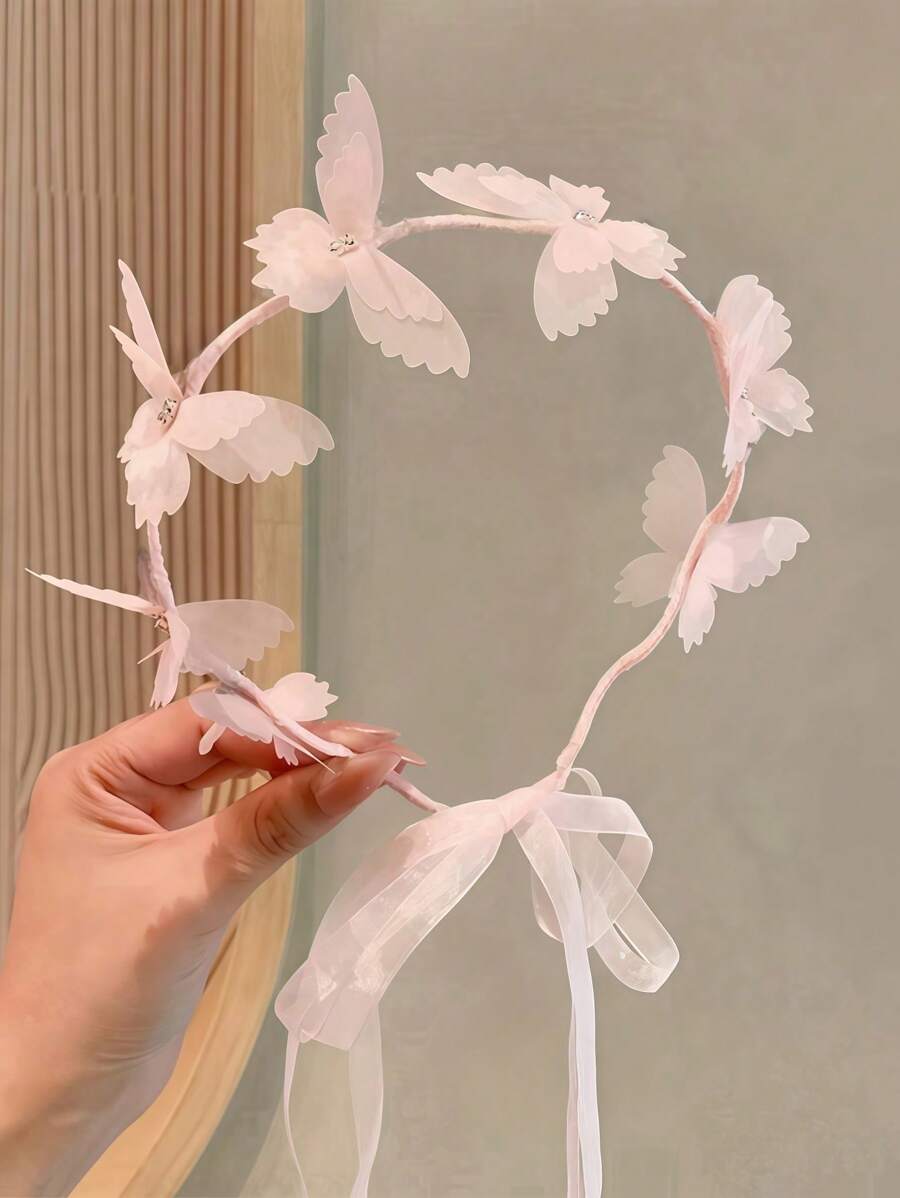 1pc Fashion Adorable Butterfly Pearl Hair Hoop - Pink - View 1
