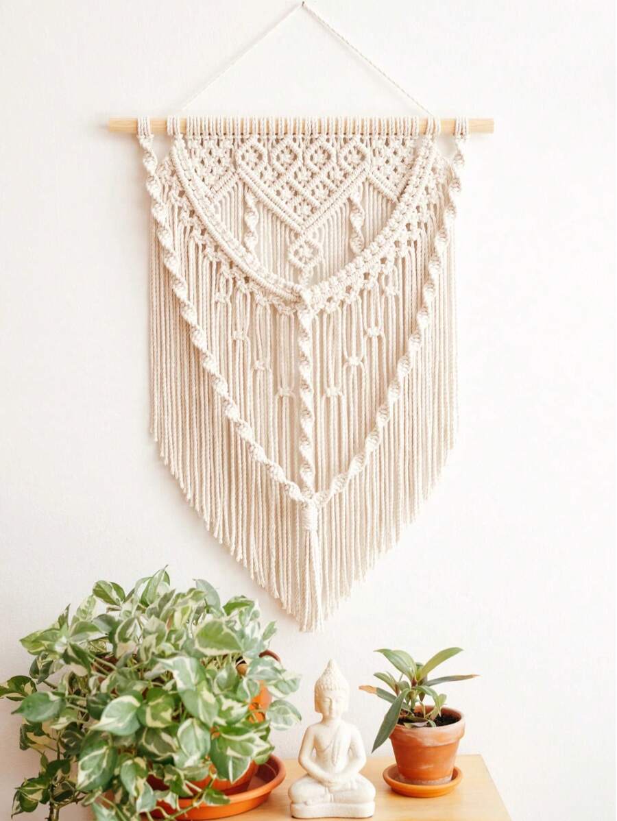 Makramee Wandbehang Boho Heimdekoration Wandteppich Gewebte Wandkunst Makramee Raumdekoration Makramee Wandbehang - Weiss - Übersicht 1