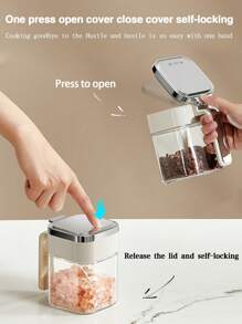 1 件调味罐，厨房香料瓶，调味容器，创意调味瓶，盐和胡椒瓶，带盖调味储存，带勺子的食物储存盒，厨房用品，厨房装饰