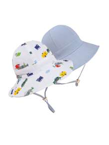 1pc New High-Quality Kids Reversible Car Printed Bucket Hat, Unisex Sun Hat For Spring, Summer, Autumn, Daily Wear, Sun Protection