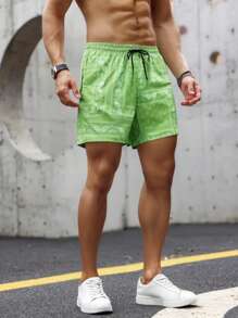 Sunga de Banho de Secagem Rápida com Estampa Floral Masculina - Shorts de Praia Casuais de Poliéster com Bolsos e Cordão na Cintura, Adequado para Verão, Piscina e Atividades ao Ar Livre