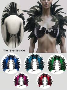1 Gothic Style Black Feather Shawl With Lace Collar For Women, Cosplay Party Costume Prop, Stage Performance Prop