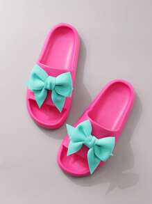 可爱蝴蝶结装饰拼色泡沫一脚蹬女士家居/沙滩拖鞋 - 玫紅色 - 查看 4