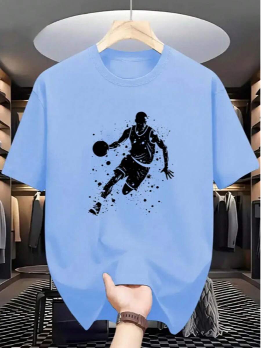 Camisa Camiseta Masculina Basquete Casual Confortável Básica Camisa Pra Treinar - Azul bebê - Visão 1