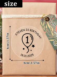 30/60/120/240入客製化姓名與日期生日貼紙，個性化文字生日標籤，客製化年齡派對禮品標籤，可重複使用、時尚、多彩、現代、溫馨氛圍、冬日優雅、時髦設計，派對裝飾 - 風格A - 查看 2