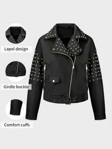 Áo khoác nữ Giolshon phong cách đường phố dành cho người đi xe máy, có thắt lưng - Áo khoác thời trang và đa năng cho mùa thu/đông, màu đen. - màu đen - Xem 7