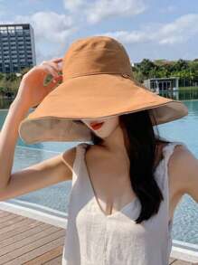 1pc Women's Large Brim Sun Hat, Reversible Bucket Hat, UV Protection, Wide Brim Foldable, Suitable For Beach, Fishing And Outdoor Activities - Multicolor - View 12