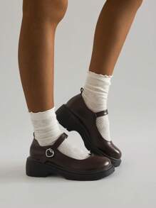 Black Vintage French Thick Sole Mary Jane Shoes For Women, New 2024 Summer Low Vamp Dress Shoes