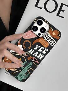 1pc Western Style Gedrukt 2D Patroon Populair Klassiek High-End Minimalistisch Vintage Western Esthetisch Ontwerp, Geschikt Als Cadeau Voor Vrienden, Familie, Koppels, Verjaardagen, Pasen, Ramadan - Zwarte Matte Zachte Schaal, Stofdicht & Waterdicht, Compatibel Met iPhone 16/15/14/13/12/11/Pro/ProMax/X/XR/XS/XSMax/7/8/Plus