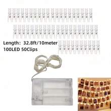 1 pieza Luces de cuerda con pinzas para fotos con pilas, luces de hadas con 30/50 pinzas LED, luces de cuerda LED de 32.8ft/16.4ft/9.84ft utilizadas para colgar tarjetas de fotos en las paredes del dormitorio para decoraciones navideñas, de jardín, de Acción de Gracias, de boda, fiestas y decoración del hogar, decoración de habitaciones, decoración de invierno