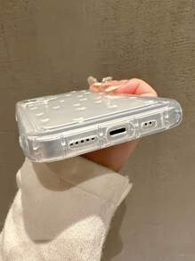 1 件简约白色心形图案气垫全覆盖防震 TPU 手机壳适用于 Apple iPhone 16、15、14、13、12、11 Pro Max 和系列