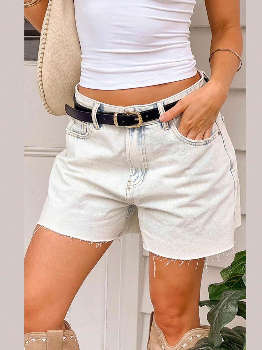 Women Summer Loose Denim Shorts Casual Washed Raw Hem Jean Short Pants For Vacation Beach Club Streetwear - 白色 - 查看 1