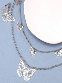 1pc Multi-Layer Butterfly Charm Chain, Zinc Alloy, Suitable For Daily Wear - Multicolor - View 2