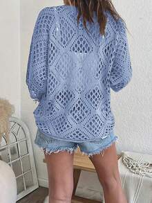 Sweater Pullover Rajut Longgar Berongga Ukuran Besar untuk Musim Panas, Kasual - Baby Blue - View 2