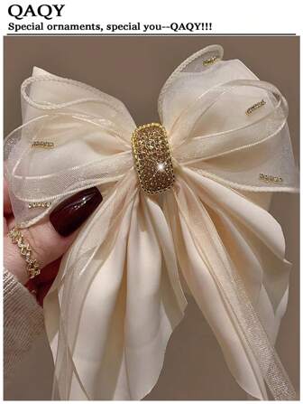 1 pièce Élégant Pince à cheveux papillon couleur abricot, accessoire de cheveux de luxe avec gland satiné et strass, convient pour le port quotidien, les festivals, les fêtes, les banquets, les rendez-vous. Pinces à cheveux, barrettes, accessoires scolaires et universitaires