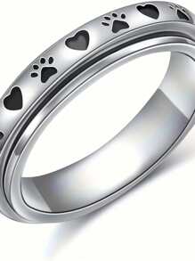 1pc Simple & Fashionable Titanium Steel Rotating Pet Paw Print Ring, Stainless Steel Material, Suitable For Daily Wear And Pet Lover Gifts, Unisex Anti-Anxiety Spinning Ring
