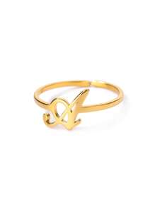 1 pieza Anillo abierto con letra, unisex, chapado en oro de 18K, diseño elegante, adecuado para bodas, Día de la Madre y otras ocasiones - amarillo dorado-2 - Ver 22
