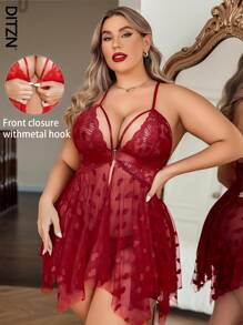 DITZN Plus Size Women's Erotic Sexy Dress Lace Pajamas Pajamas Homewear (Free Thong) For Rave