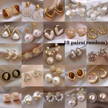 10 Pairs/Pack Luxury Rhinestone Inlaid Zinc Alloy Women Stud Earrings, Elegant & Versatile Mixed Styles Earrings Set For Party, Wedding, Daily Wear, Fashion Jewelry Best Gift, Random Delivery In OPP Bag - Mixed Styles - View 19